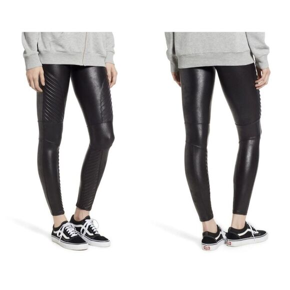 Spanx‎ Women's Faux Leather Moto Leggings Black Size M Textured Pull-On - Picture 1 of 5